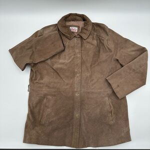Vintage Orvis Womens XL Button‎ Leather Pea Trench Jacket Coat Brown FLAWS READ